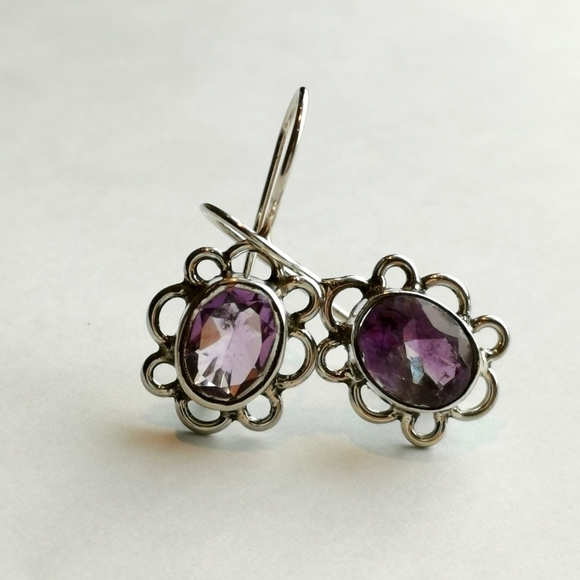 Sterling Silver Amethyst Flower Drop Earrings New - Picture 7 of 7